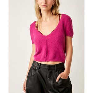 Free People Fuzzy Pink Crop Top